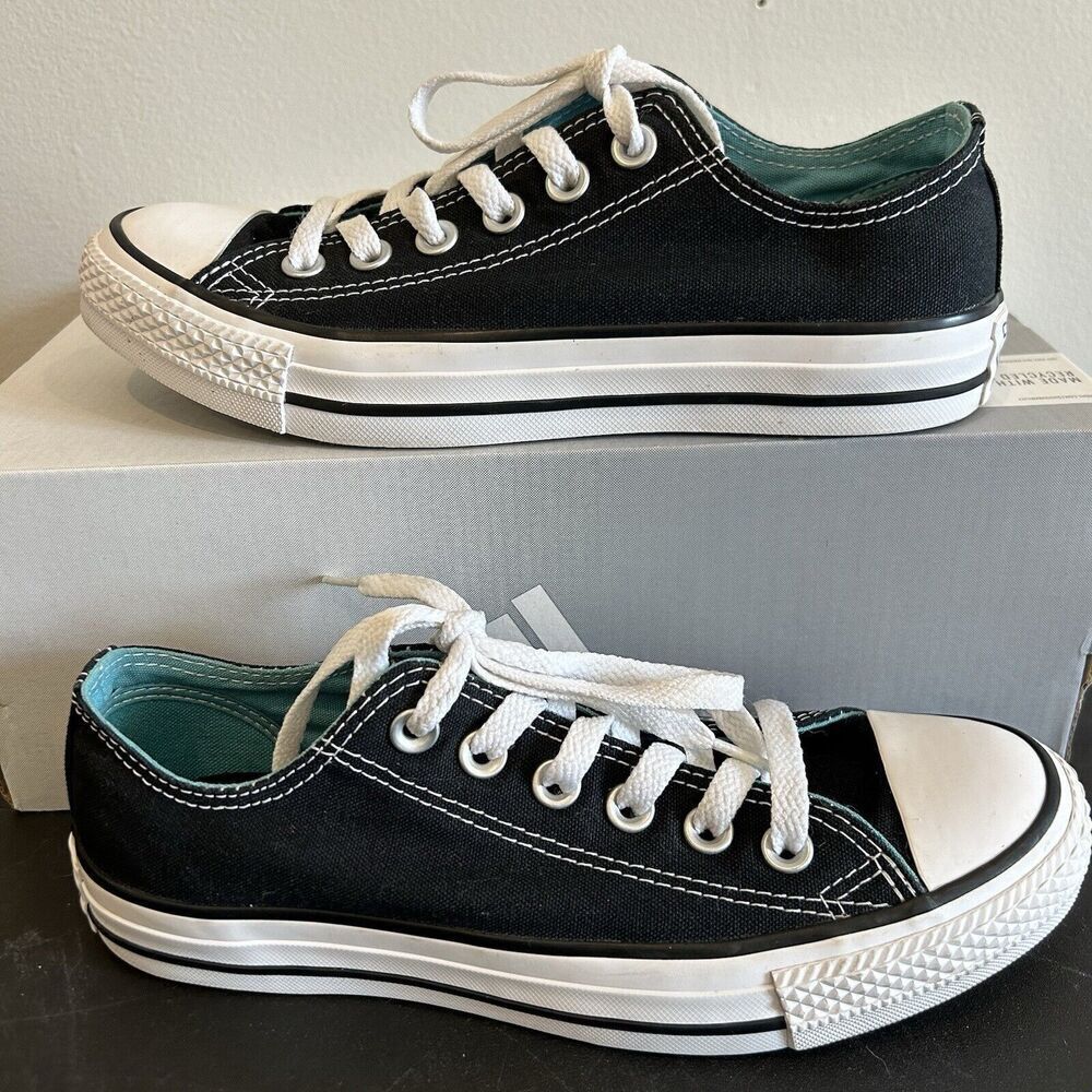 Converse All Star Low Double Tongue Black Teal Sneakers Size 6.5 EUC 553442F